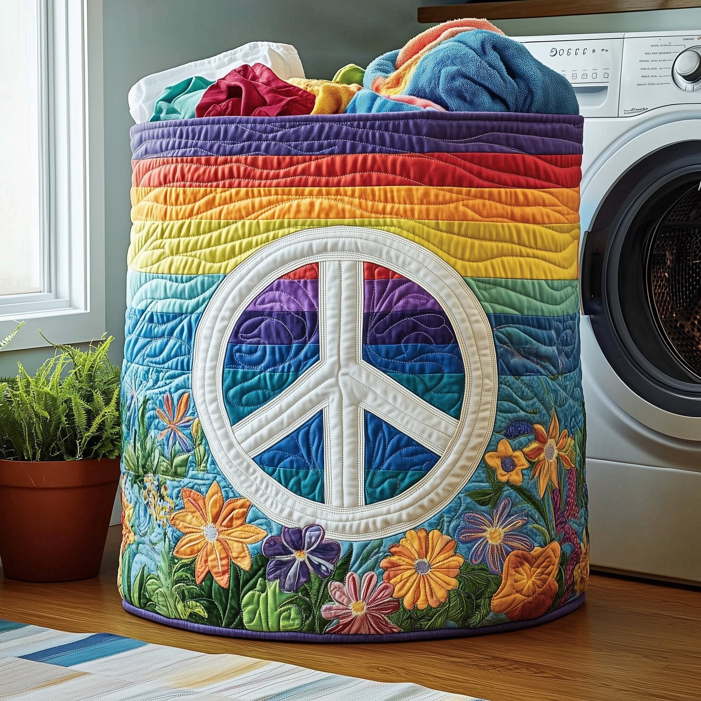 Hippe Peace Sign Quilted Laundry Basket GFTOHD10163