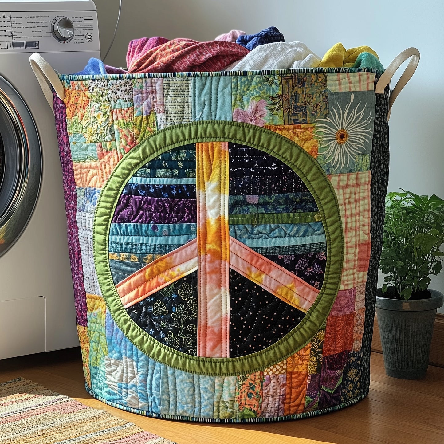 Hippe Peace Sign Quilted Laundry Basket GFTOHD10164