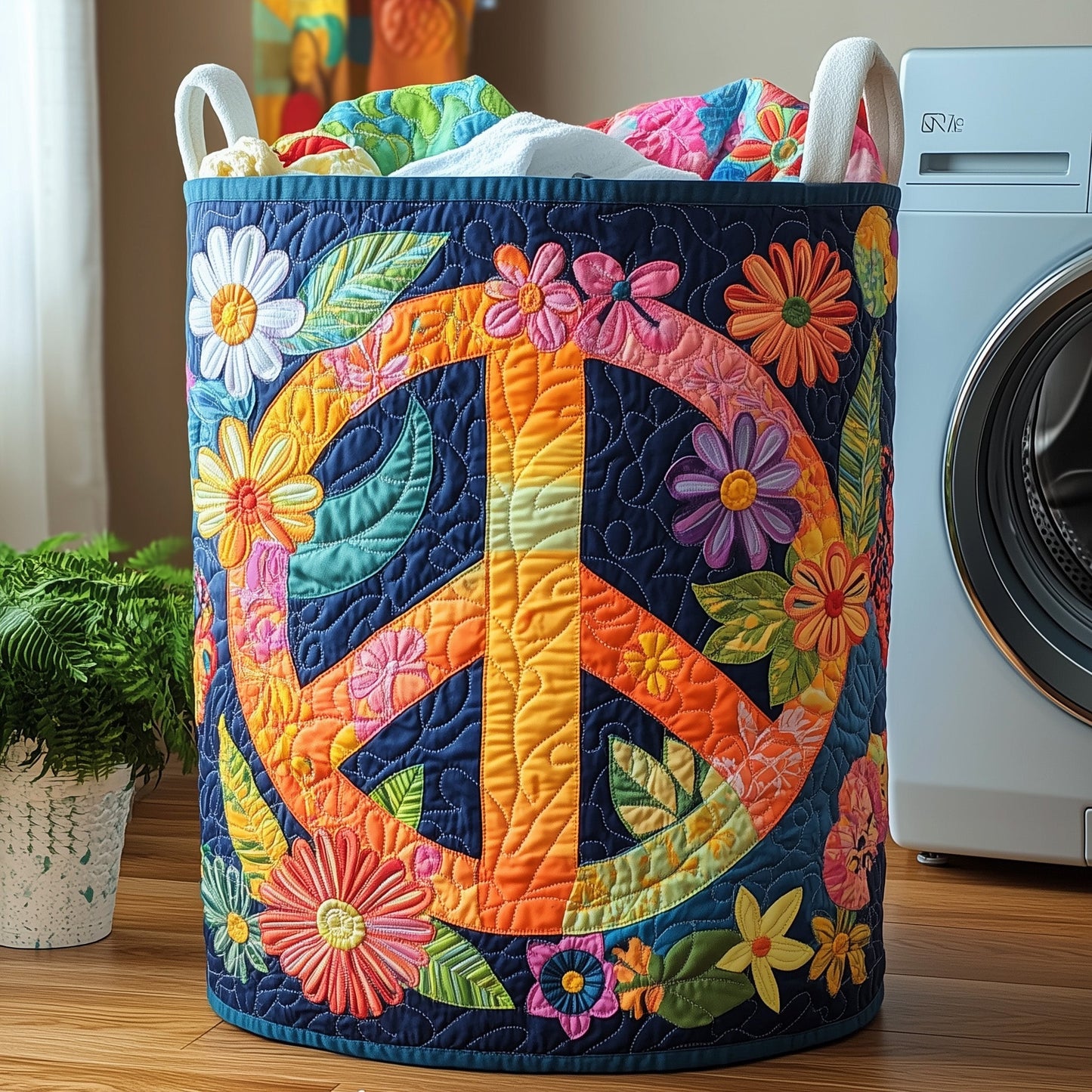 Hippe Peace Sign Quilted Laundry Basket GFTOHD10167