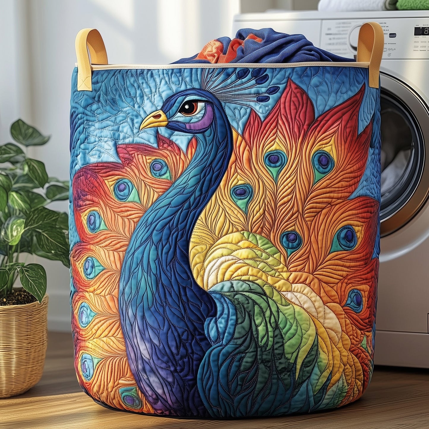 Elegant Peacock Quilted Laundry Basket GFTOHD10178