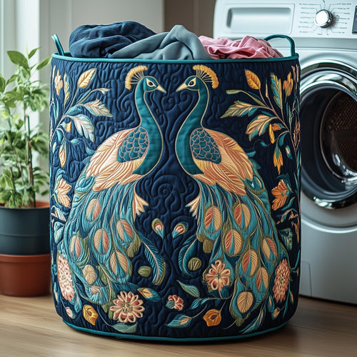 Elegant Peacock Quilted Laundry Basket GFTOHD10184