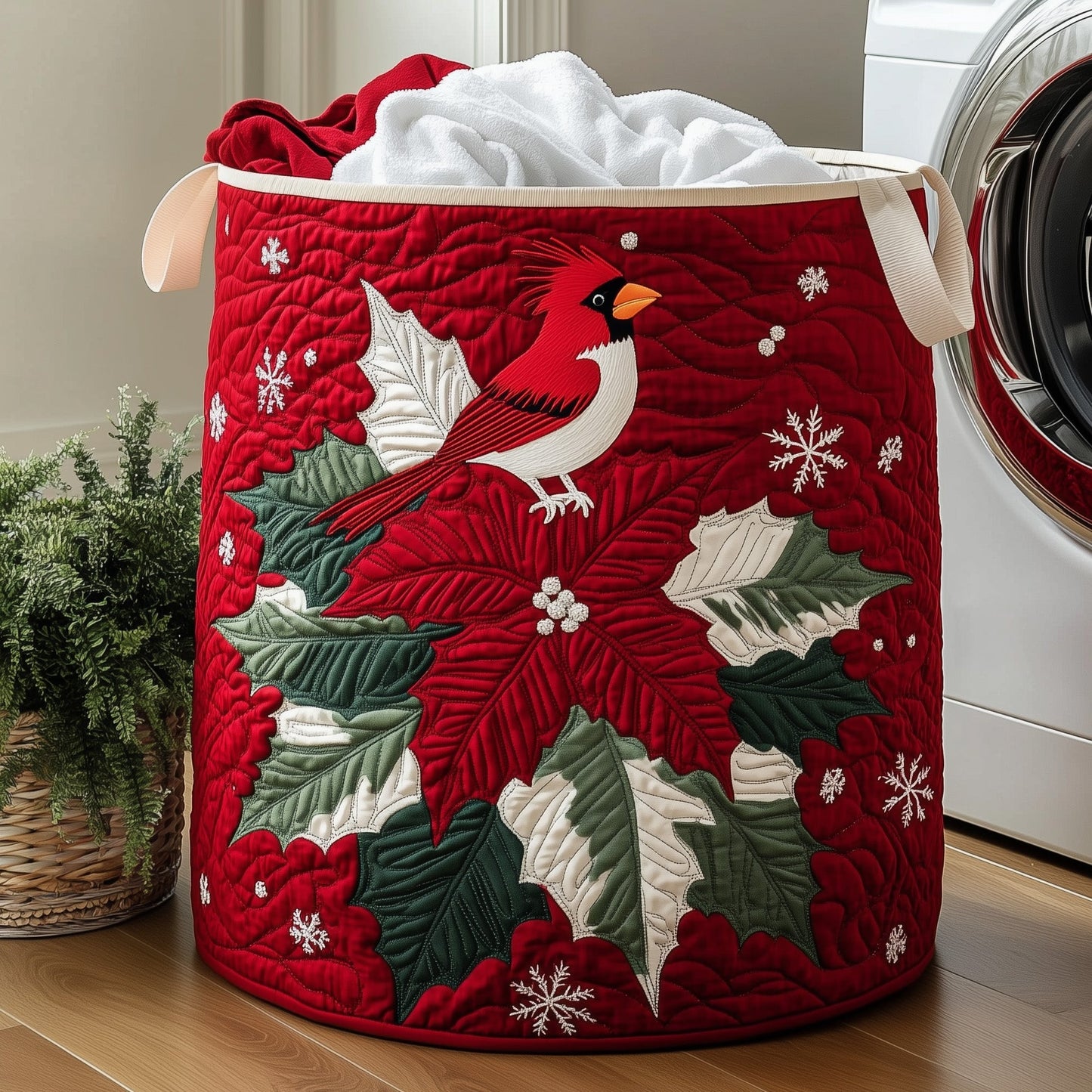 Poinsettia Cardinal Quilted Laundry Basket GFTOHD10190