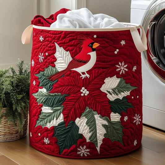 Poinsettia Cardinal Quilted Laundry Basket GFTOHD10190