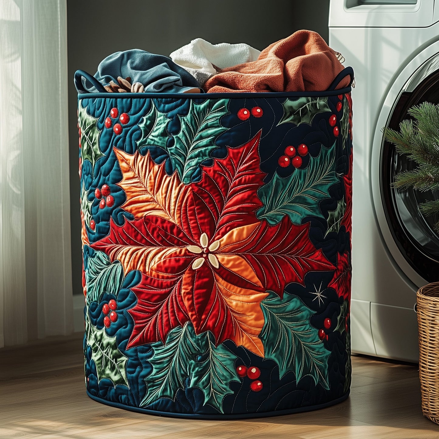 Poinsettia Charm Quilted Laundry Basket GFTOHD10192