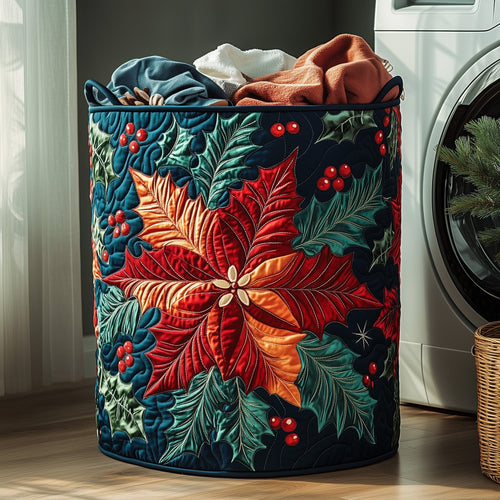 Poinsettia Charm Quilted Laundry Basket GFTOHD10192
