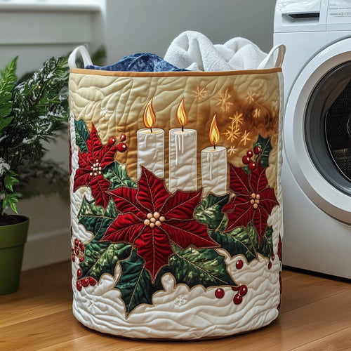 Poinsettia Warmth Quilted Laundry Basket GFTOHD10193