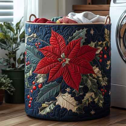 Poinsettia Bloom Quilted Laundry Basket GFTOHD10197