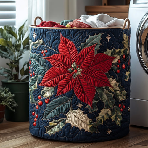 Poinsettia Bloom Quilted Laundry Basket GFTOHD10197