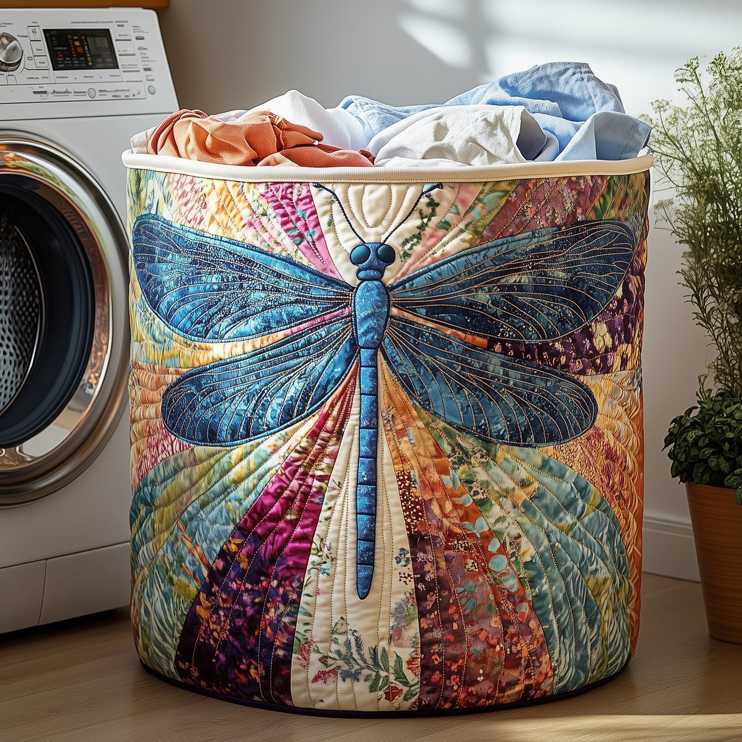 Dancing Dragonfly Quilted Laundry Basket GFTOHD10233