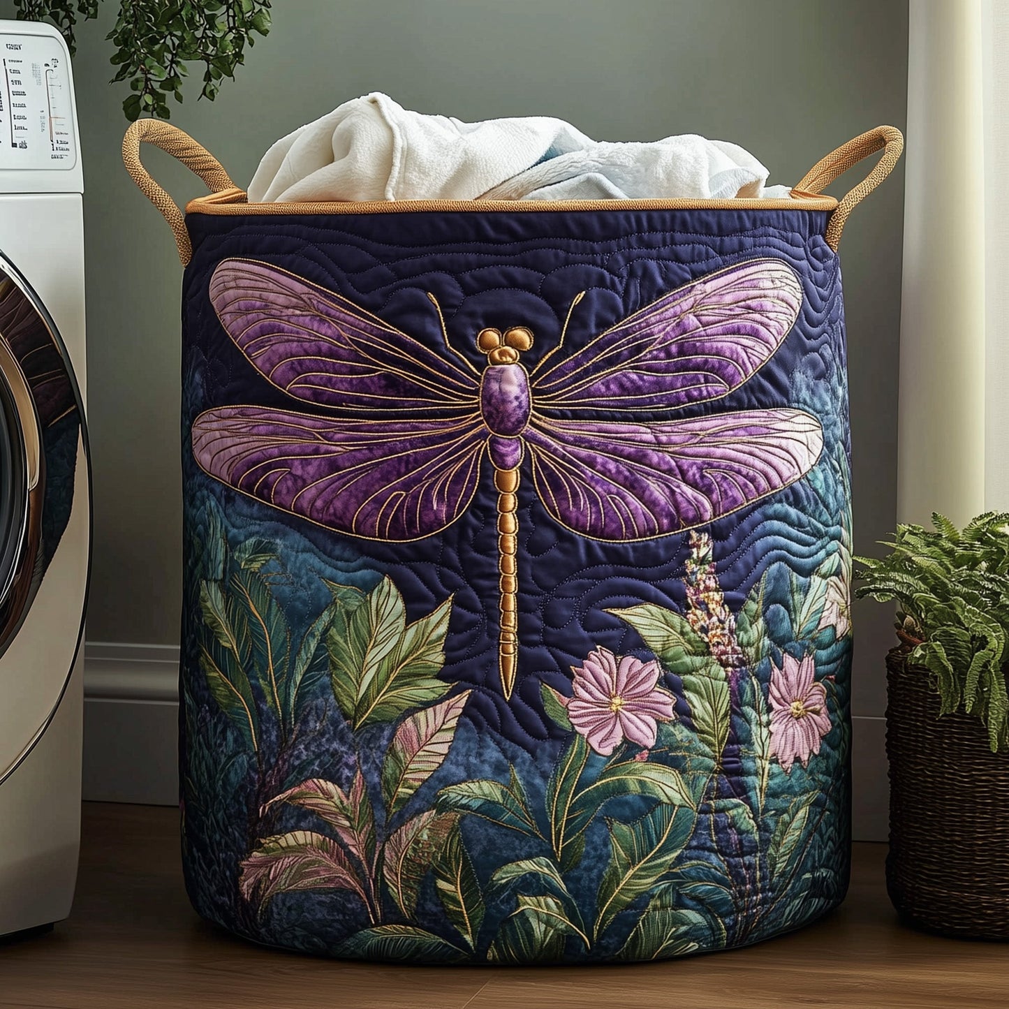 Elegant Dragonfly Quilted Laundry Basket GFTOHD10236