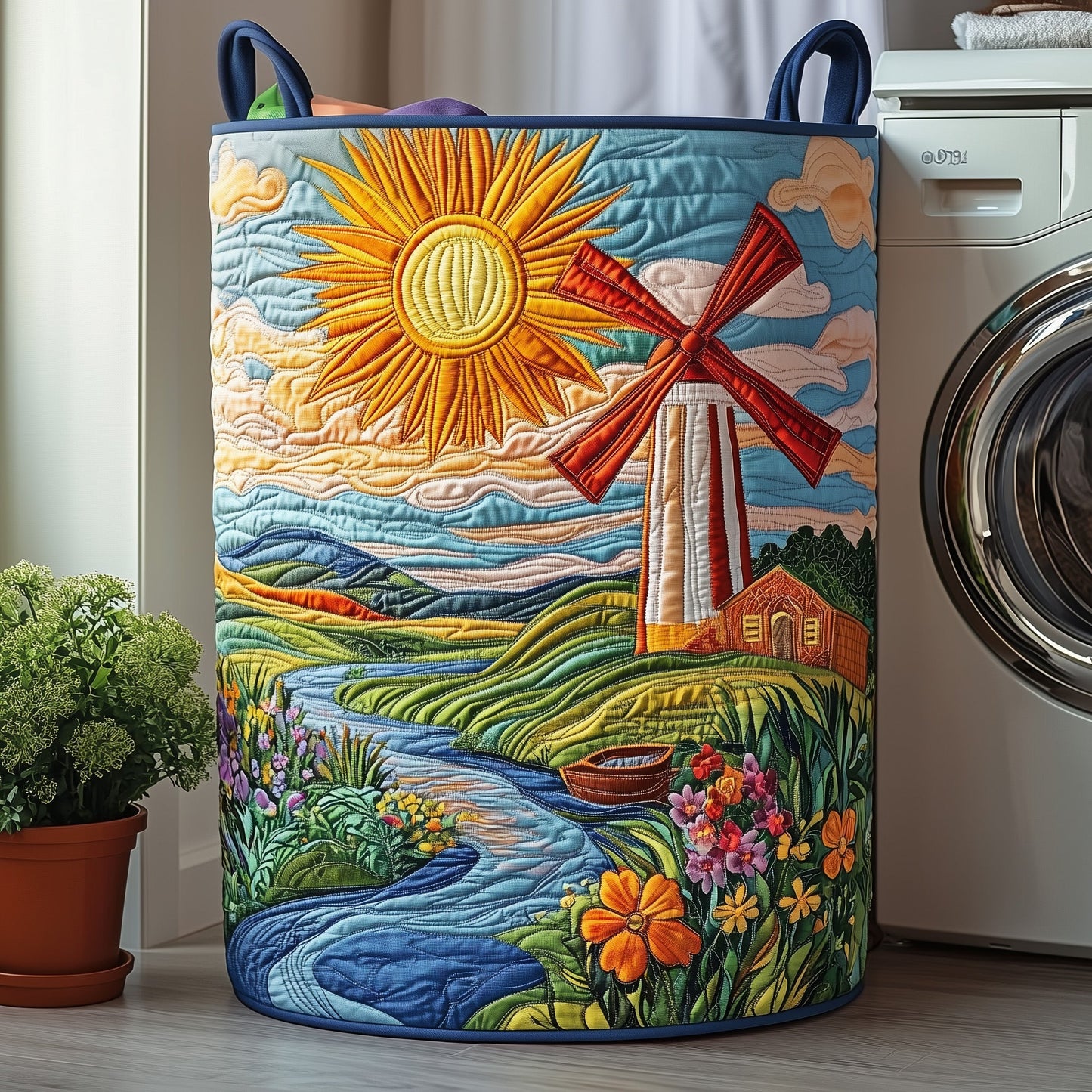 Windmill Landscape Quilted Laundry Basket GFTOHD10268