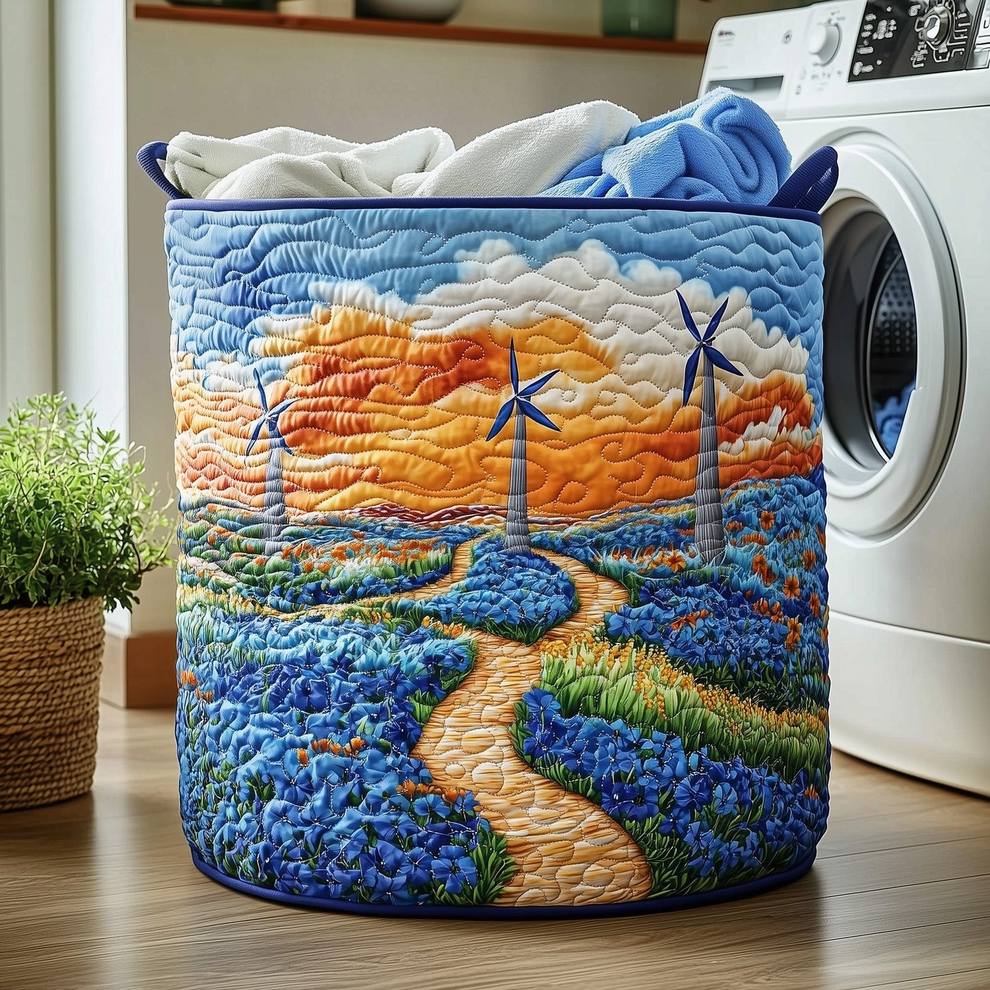 Windmill Landscape Quilted Laundry Basket GFTOHD10269