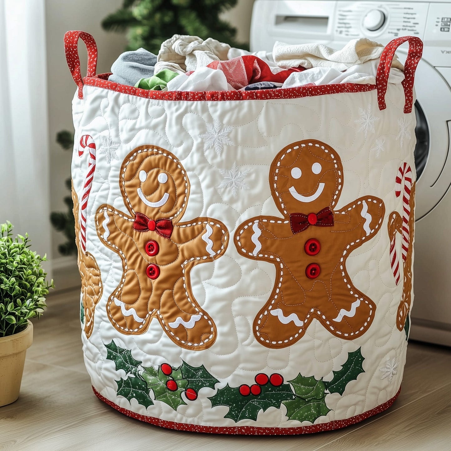 Festive Gingerbread Quilted Laundry Basket GFTOHD10282