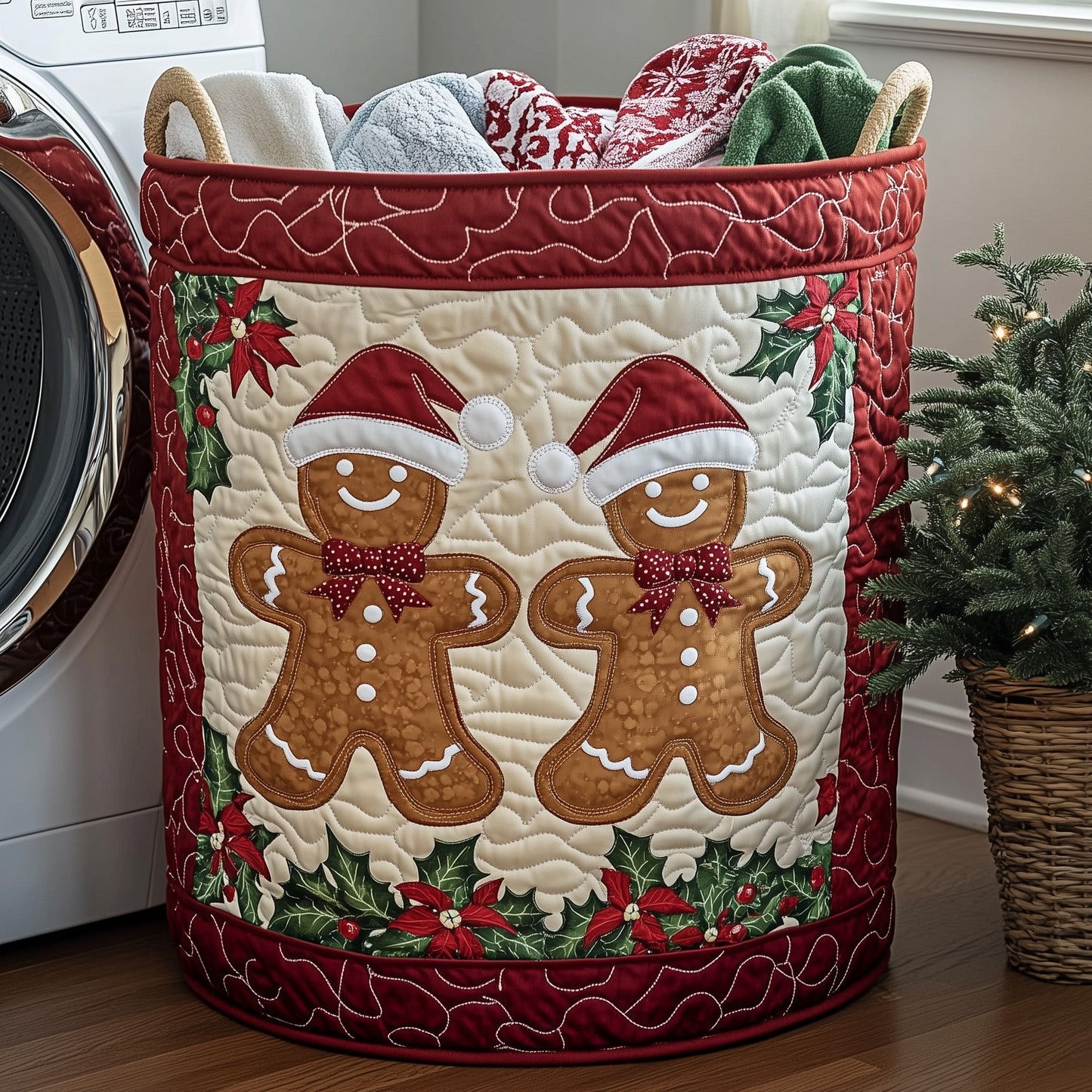 Festive Gingerbread Quilted Laundry Basket GFTOHD10283