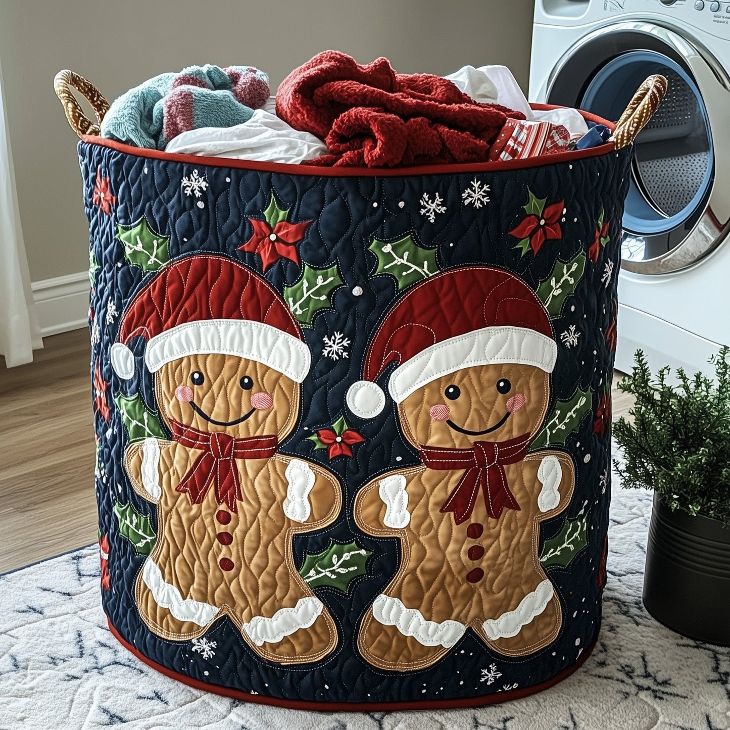 Festive Gingerbread Quilted Laundry Basket GFTOHD10284