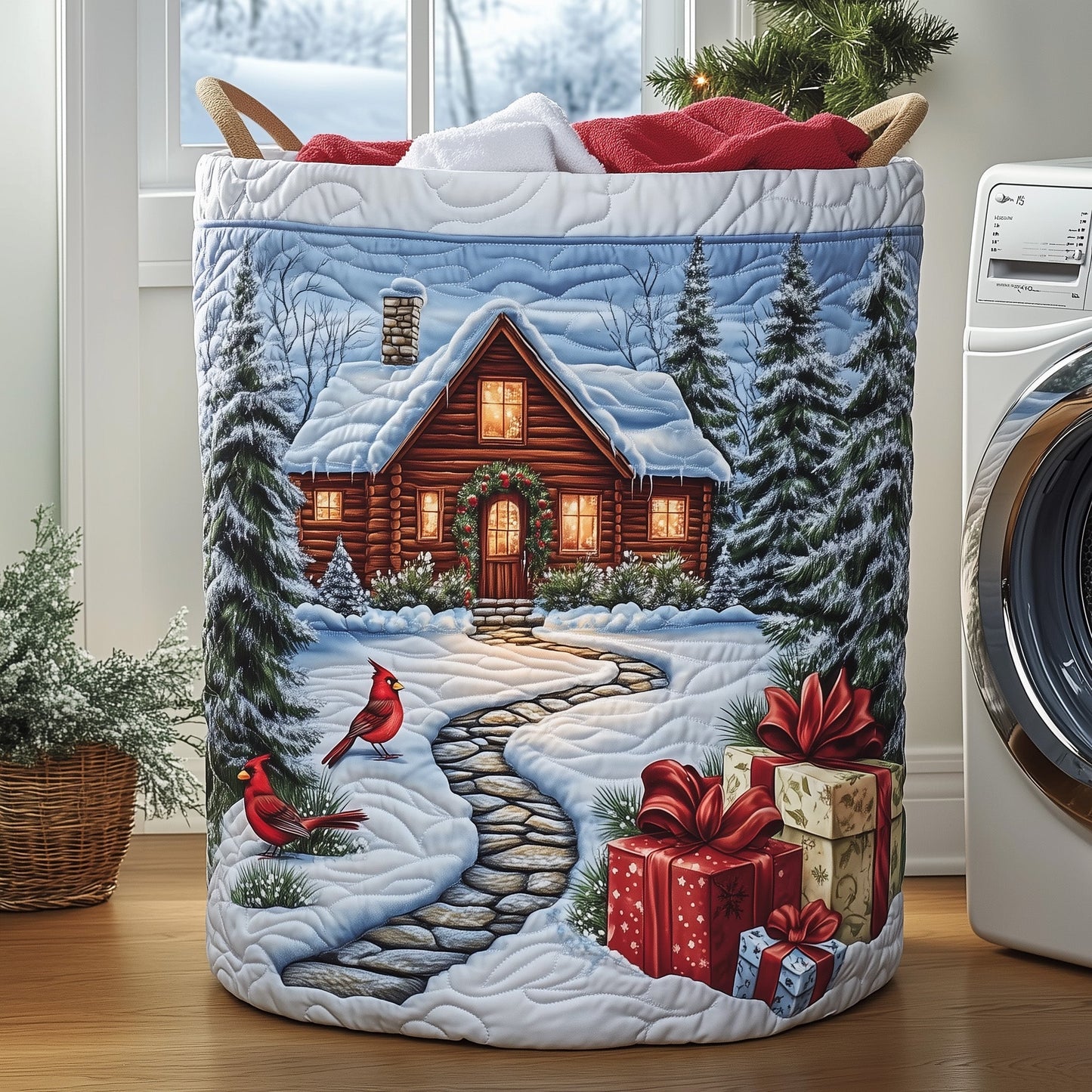 Snow Cabin Quilted Laundry Basket GFTOHD10302