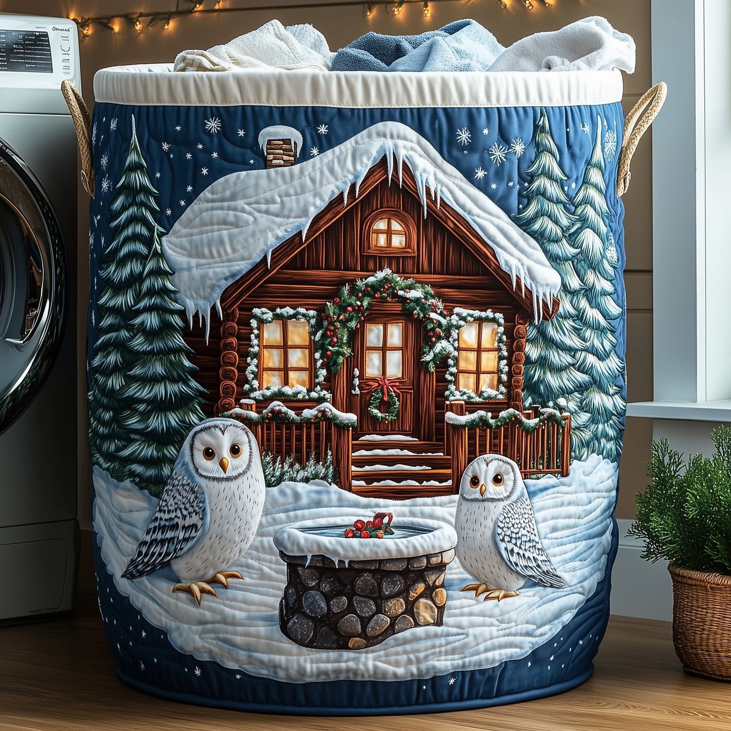 Snow Cabin Quilted Laundry Basket GFTOHD10304