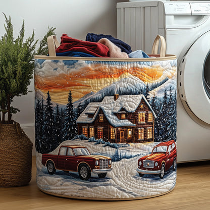 Peaceful Snow Cabin Quilted Laundry Basket GFTOHD10323
