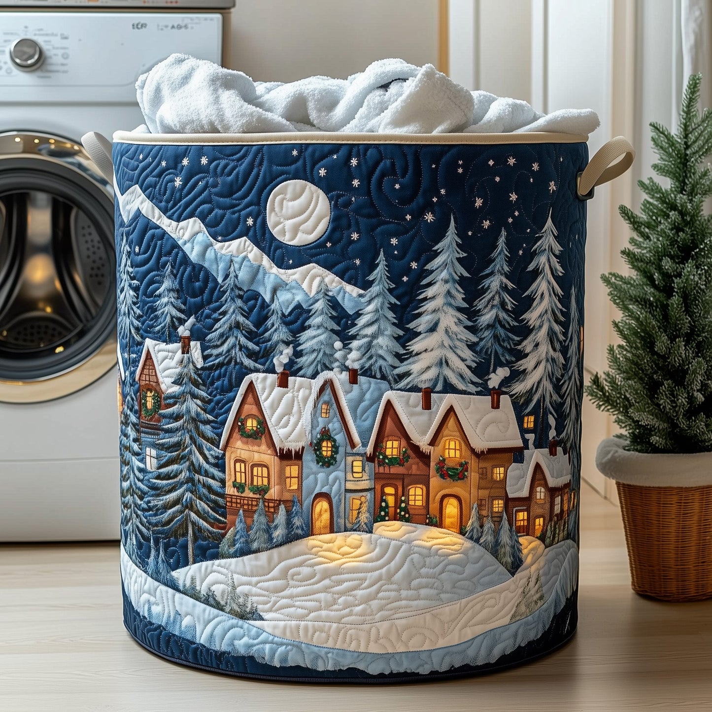 Peaceful Snow Village Quilted Laundry Basket GFTOHD10327