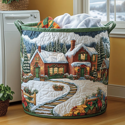Peaceful Snow Cabin Quilted Laundry Basket GFTOHD10329