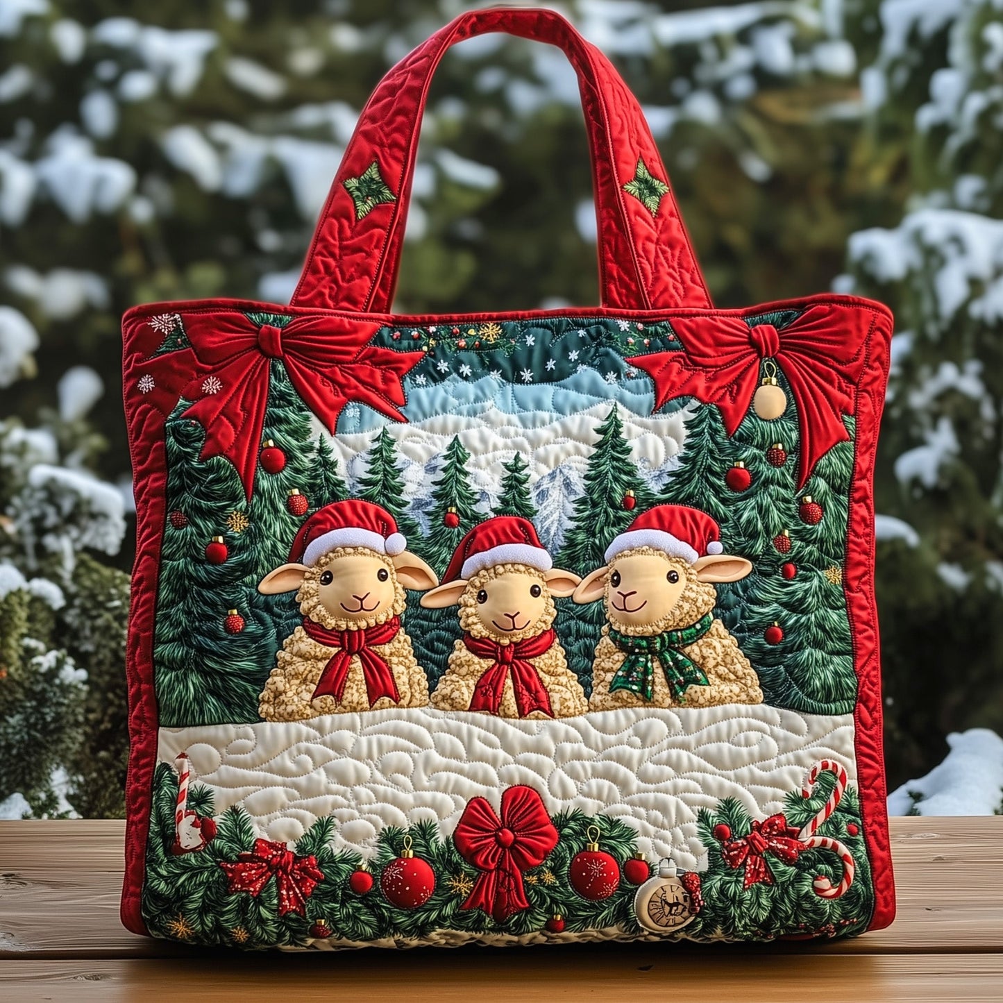 Cozy Holiday Lambs Quilted Tote Bag GFTOHD10368