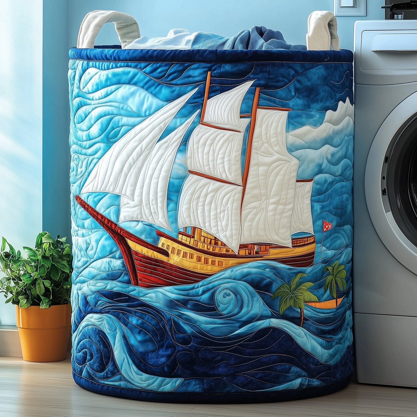 Sailling Ship Quilted Laundry Basket GFTOHD10403