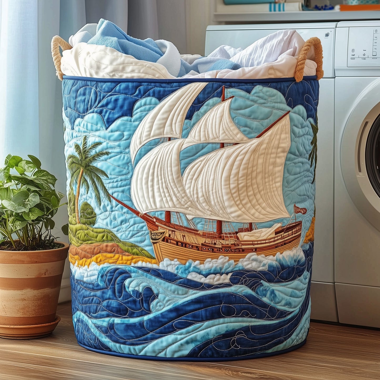 Sailling Ship Quilted Laundry Basket GFTOHD10404