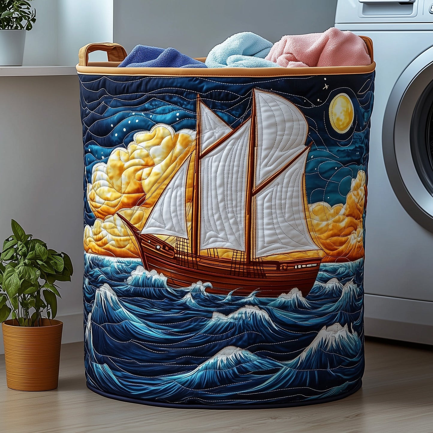 Sailling Ship Quilted Laundry Basket GFTOHD10407