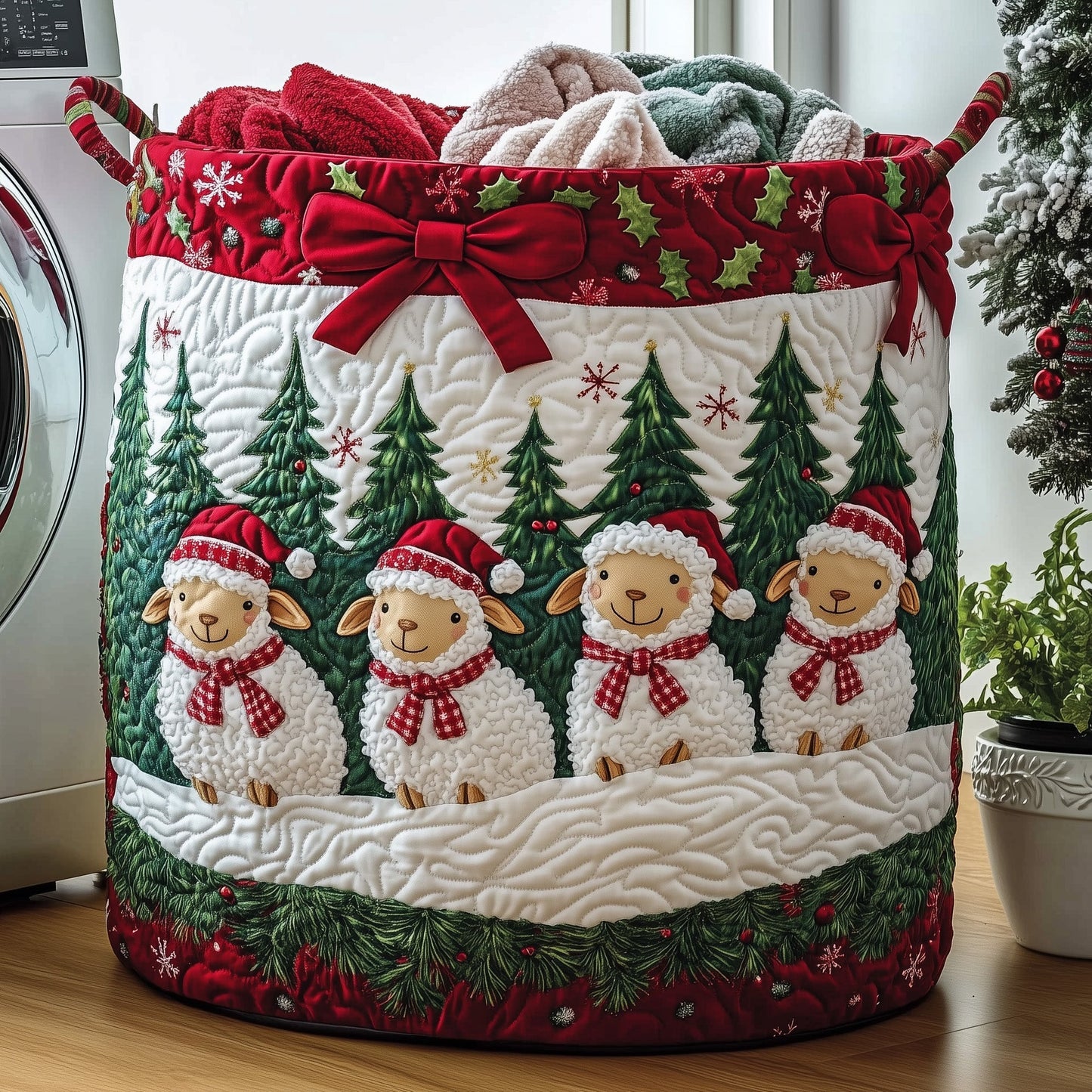 Christmas Sheep Heaven Quilted Laundry Basket GFTOHD10411