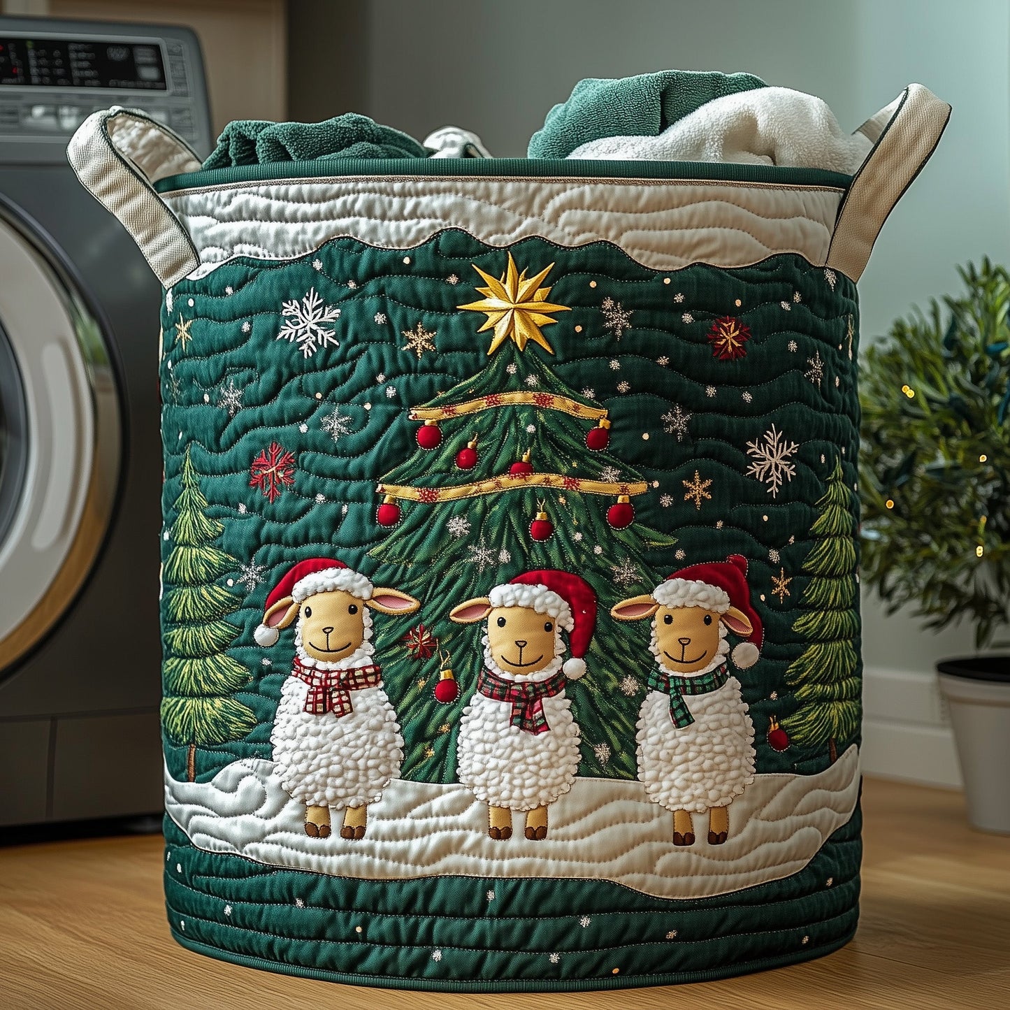 Christmas Sheep Heaven Quilted Laundry Basket GFTOHD10415