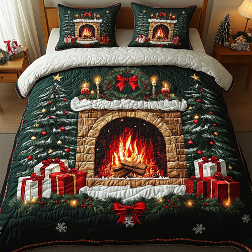 Cozy Christmas Fireplace Duvet Cover Set GFTOHD10461