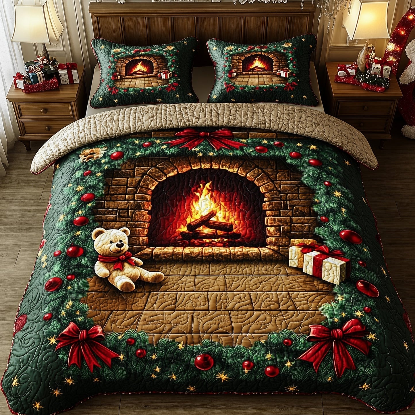 Cozy Christmas Fireplace Duvet Cover Set GFTOHD10464