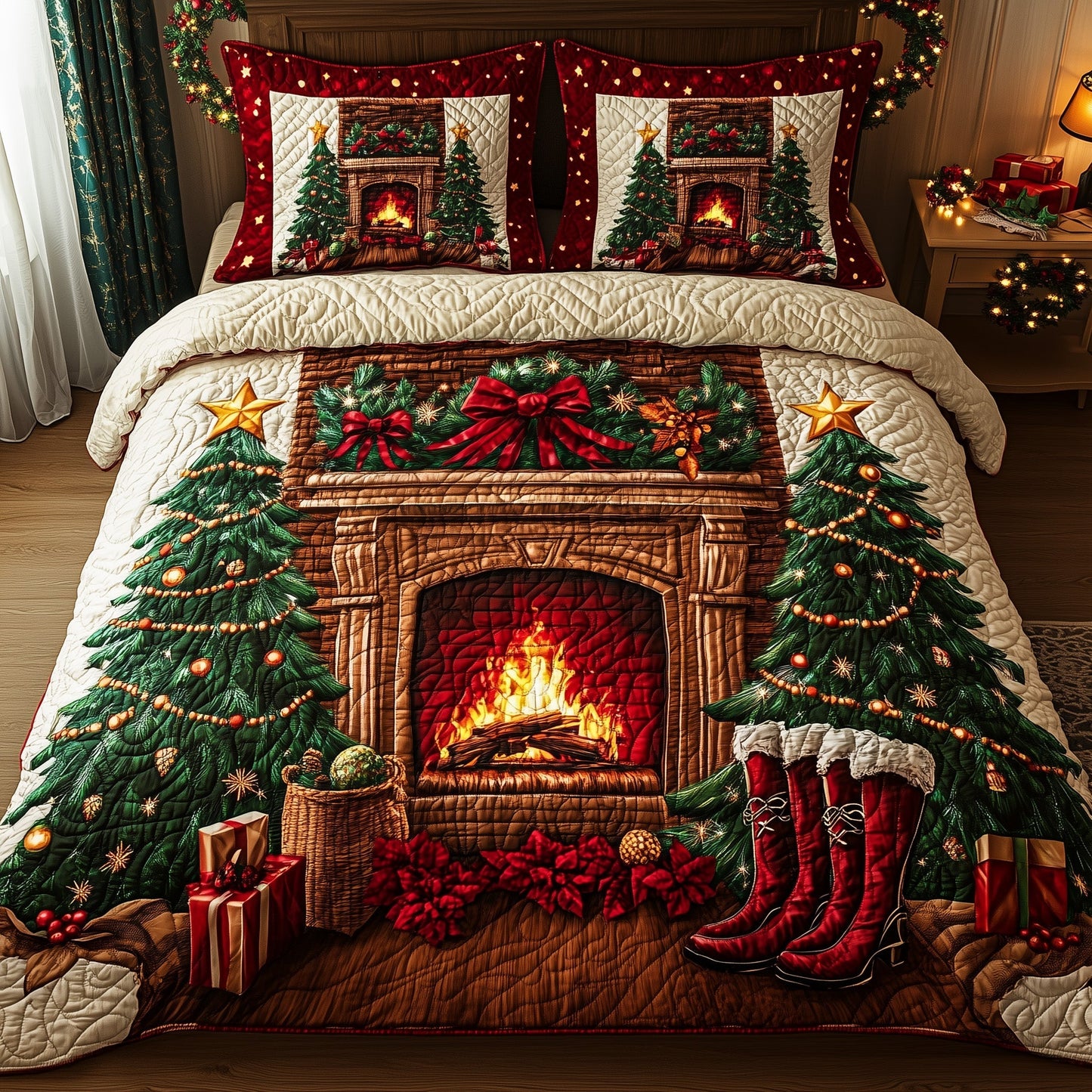 Cozy Christmas Fireplace Duvet Cover Set GFTOHD10465