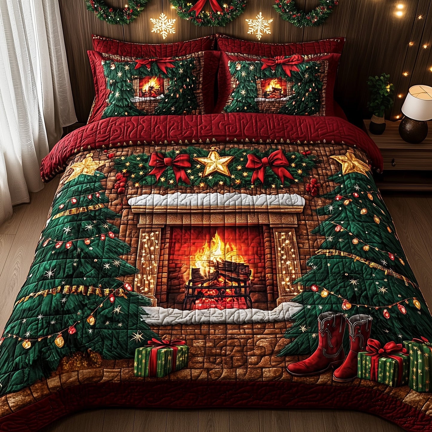 Cozy Christmas Fireplace Duvet Cover Set GFTOHD10466