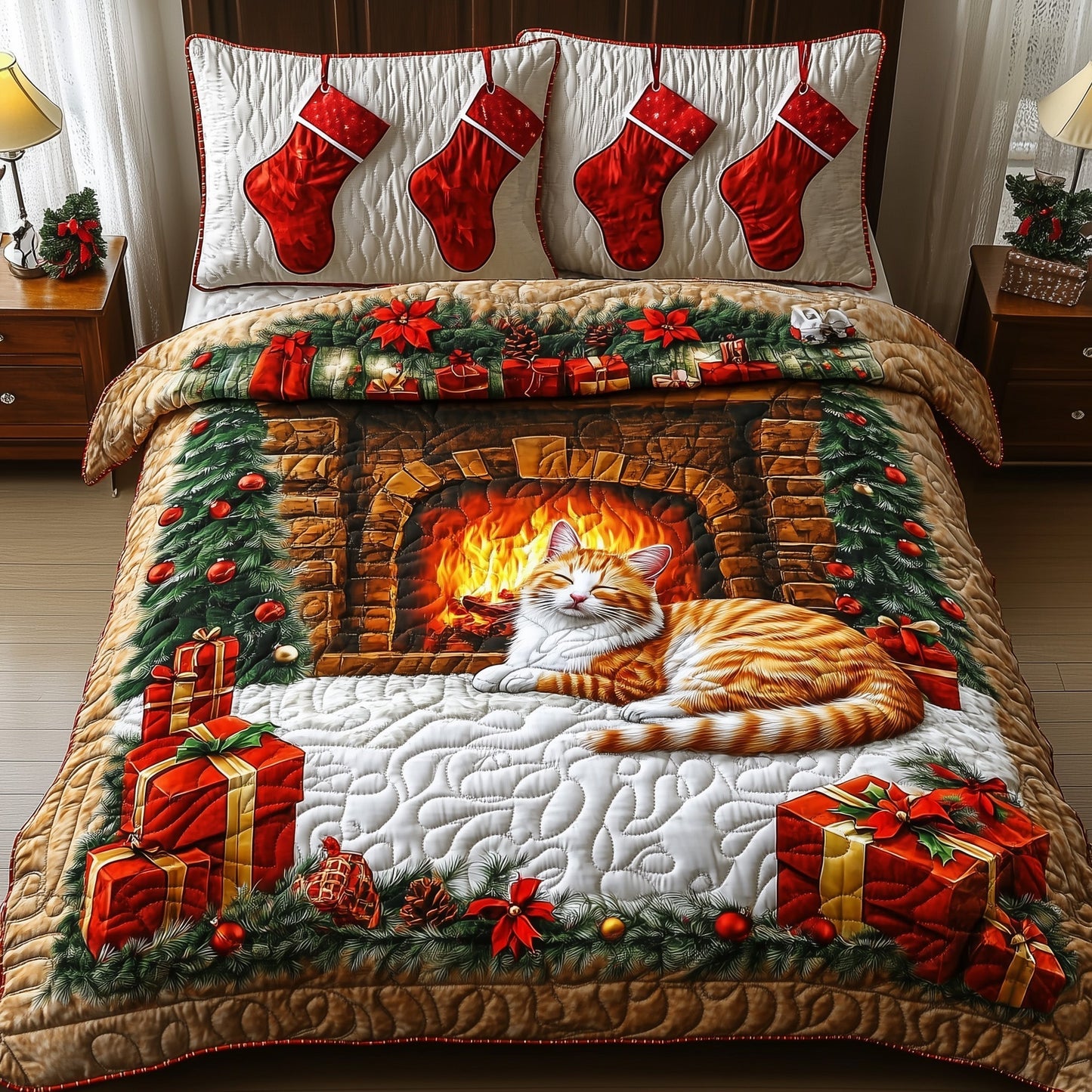 Cozy Christmas Fireplace Duvet Cover Set GFTOHD10467