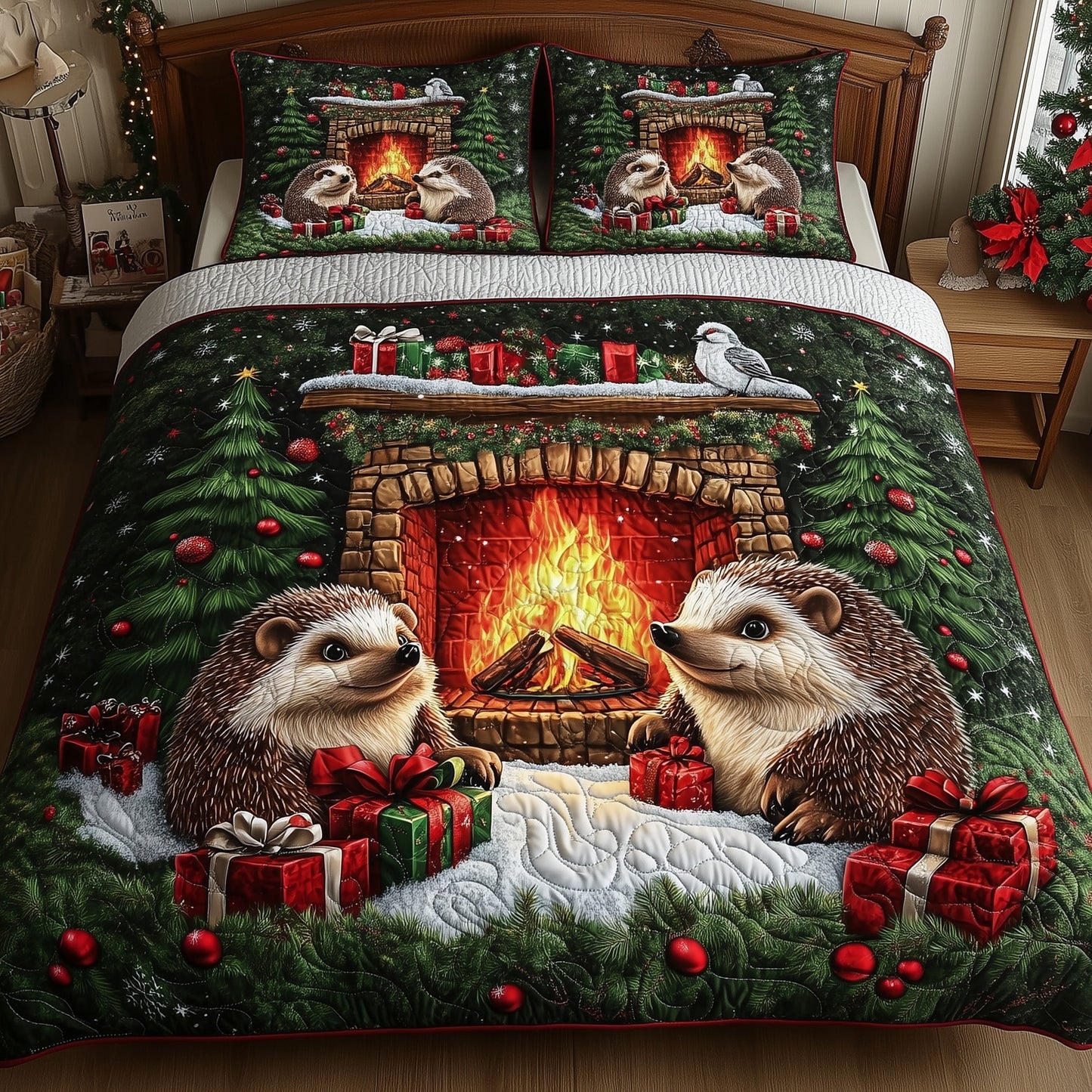 Cozy Christmas Fireplace Duvet Cover Set GFTOHD10469