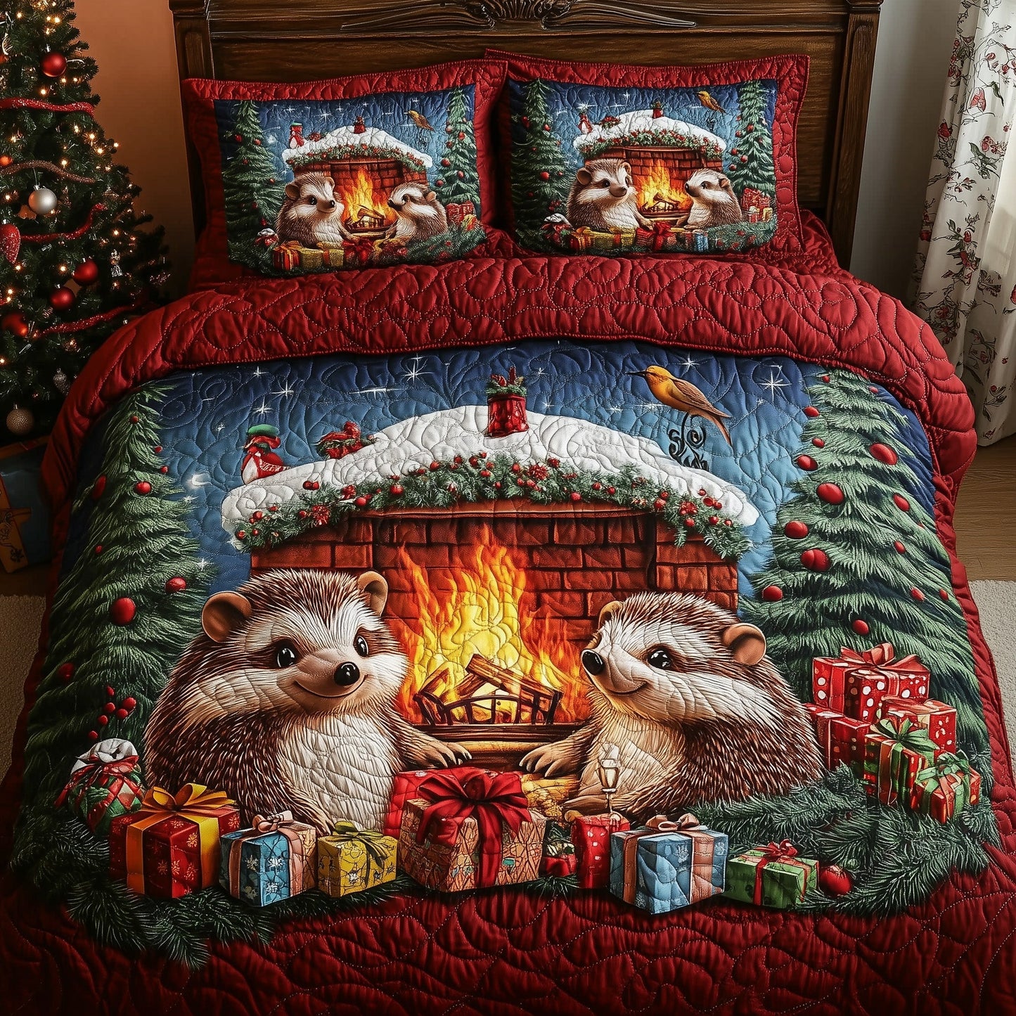 Cozy Christmas Fireplace Duvet Cover Set GFTOHD10470