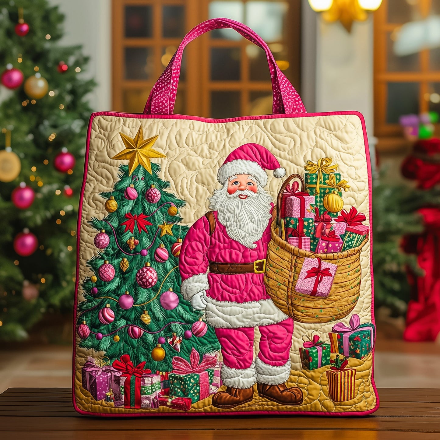Joyful Santa Quilted Tote Bag GFTOHD10526