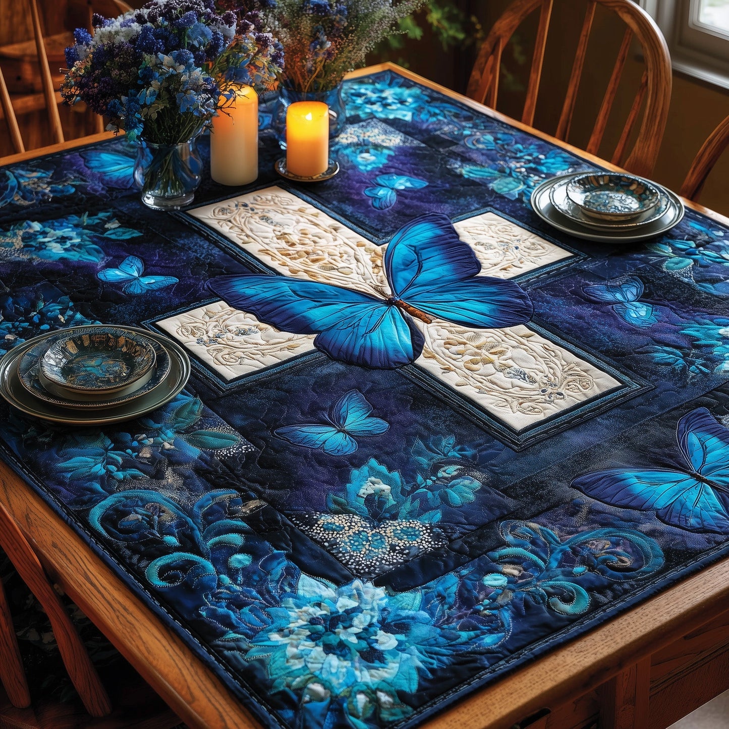 Graceful Cross Quilted Table Topper GFTOHD10605