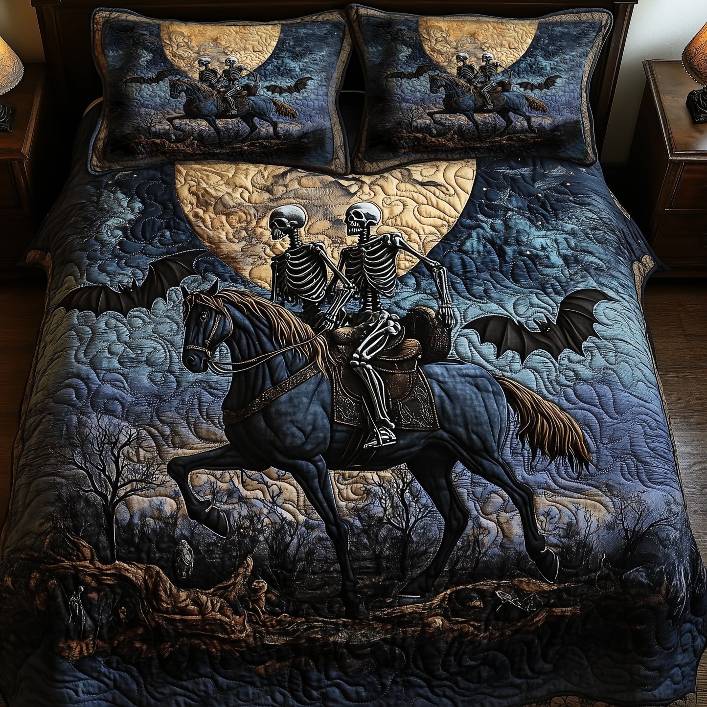 Moonlit Skeleton Riders Duvet Cover Set GFTOHD10619