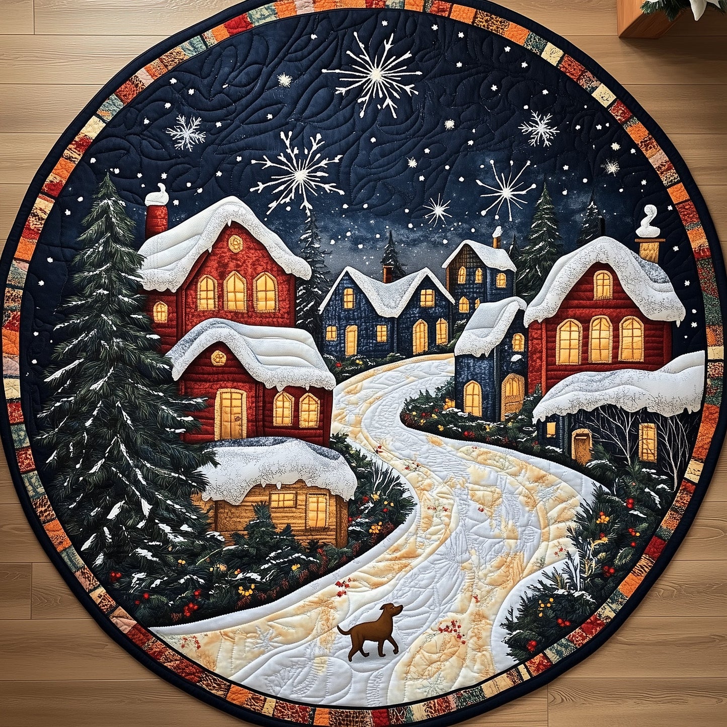 Peaceful Snow Village Quilted Round Mat GFTOHD10641