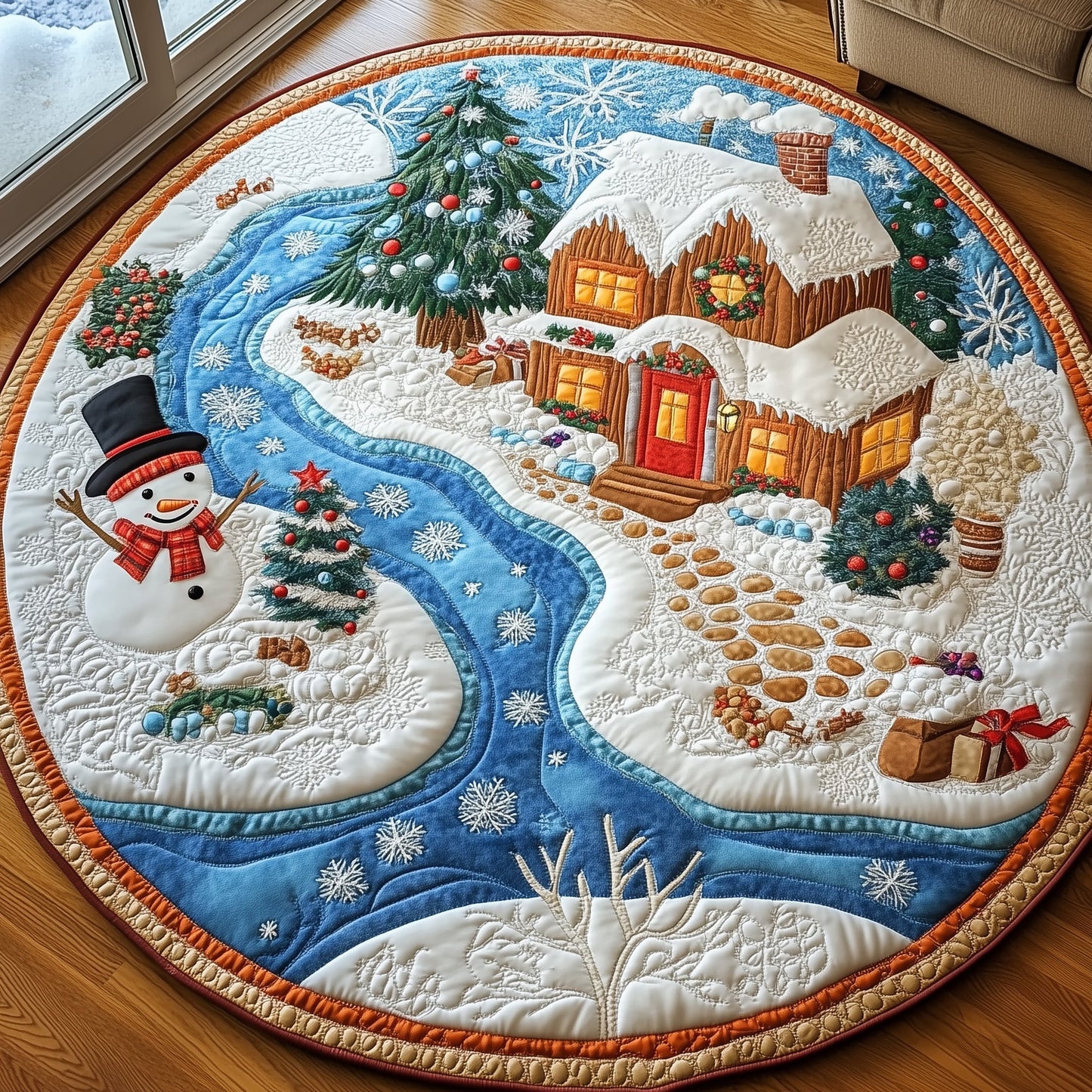 Peaceful Snow Cabin Quilted Round Mat GFTOHD10642