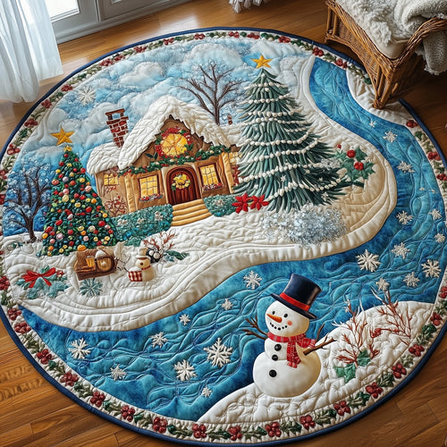 Peaceful Snow Cabin Quilted Round Mat GFTOHD10643