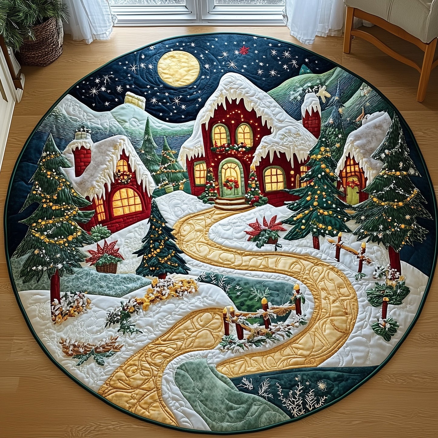 Peaceful Snow Village Quilted Round Mat GFTOHD10644