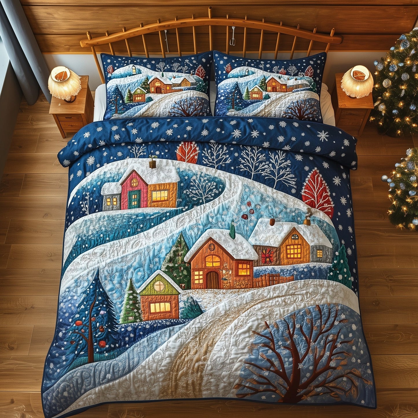 Peaceful Snow Village Duvet Cover Set GFTOHD10646