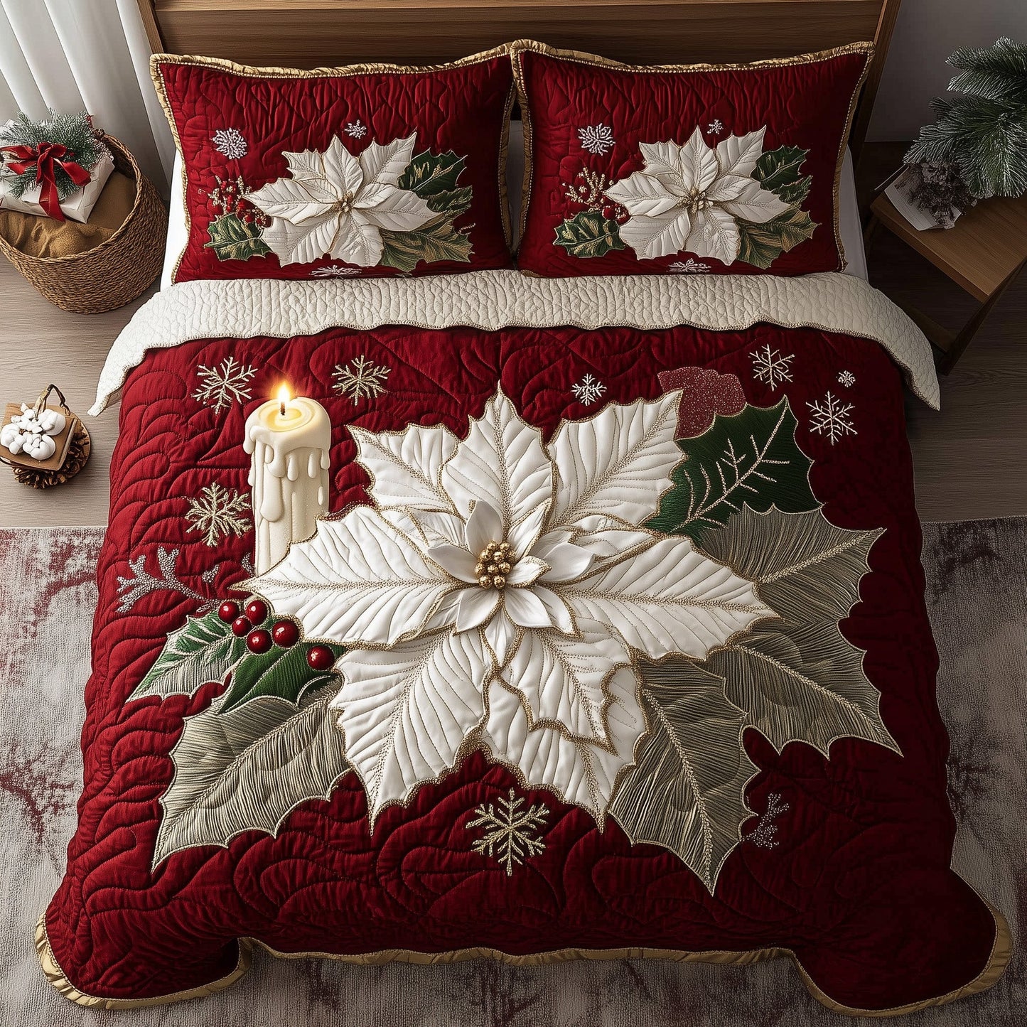 Winter Poinsettia Bloom Duvet Cover Set GFTOHD10768