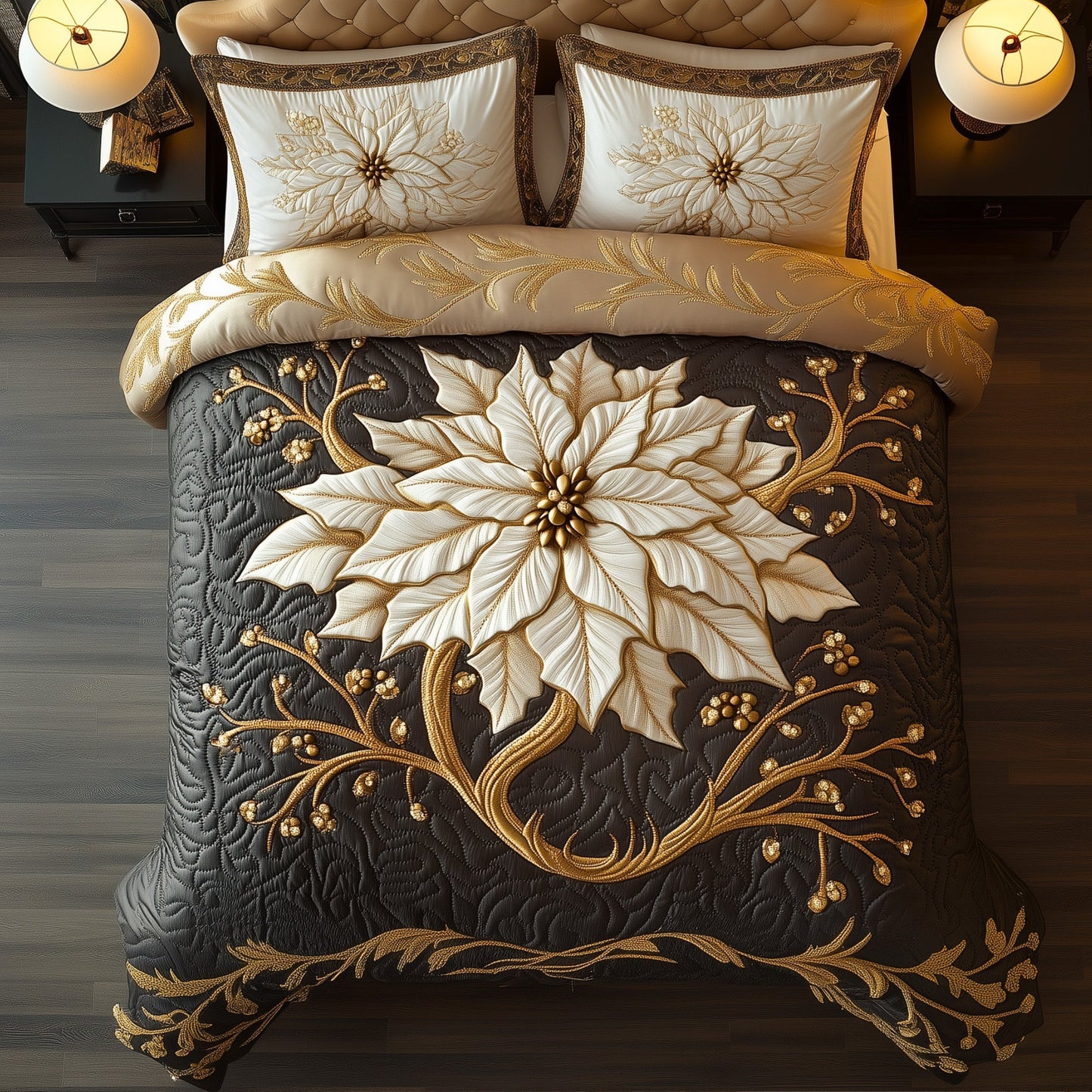 Elegant White Poinsettia Duvet Cover Set GFTOHD10770