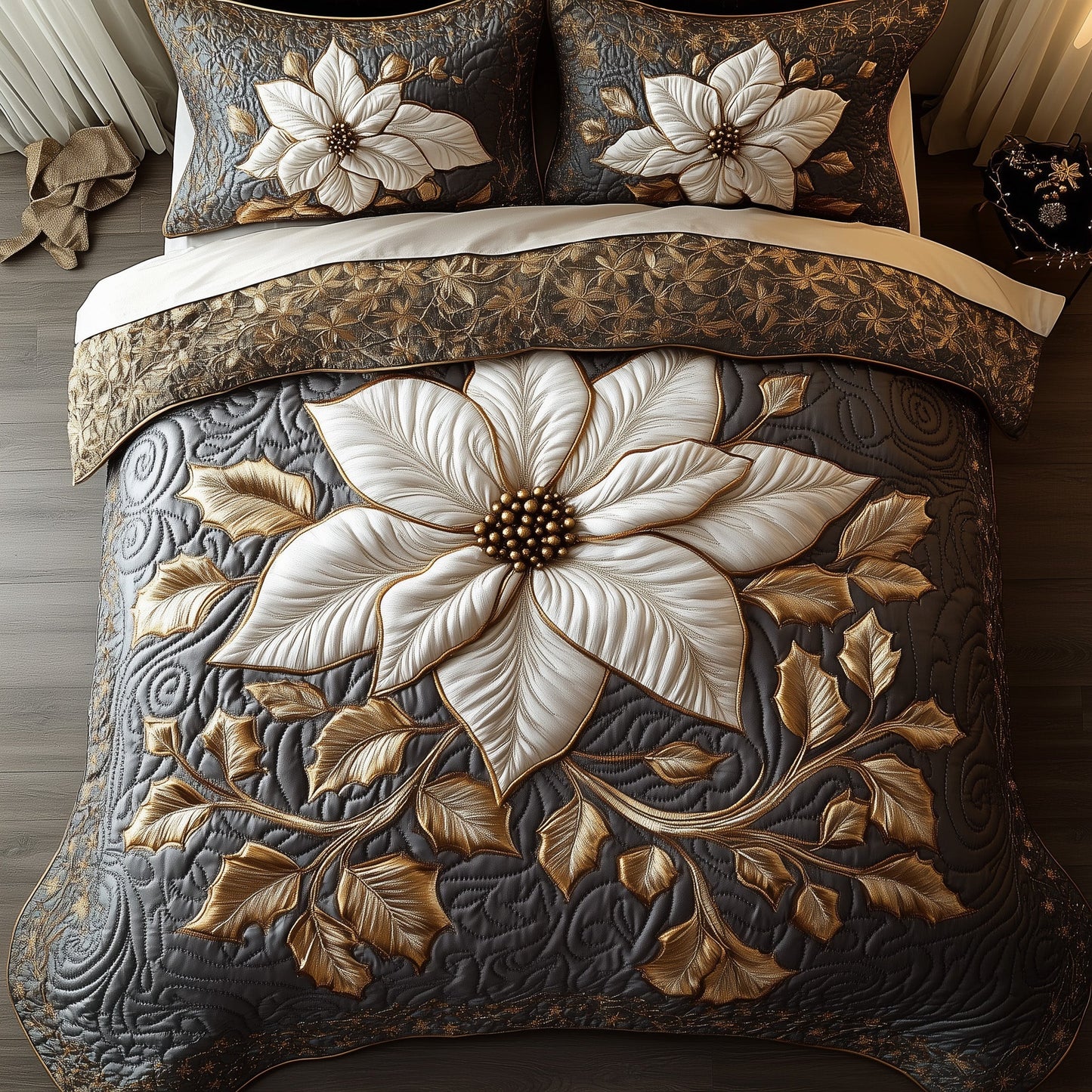 Elegant White Poinsettia Duvet Cover Set GFTOHD10771