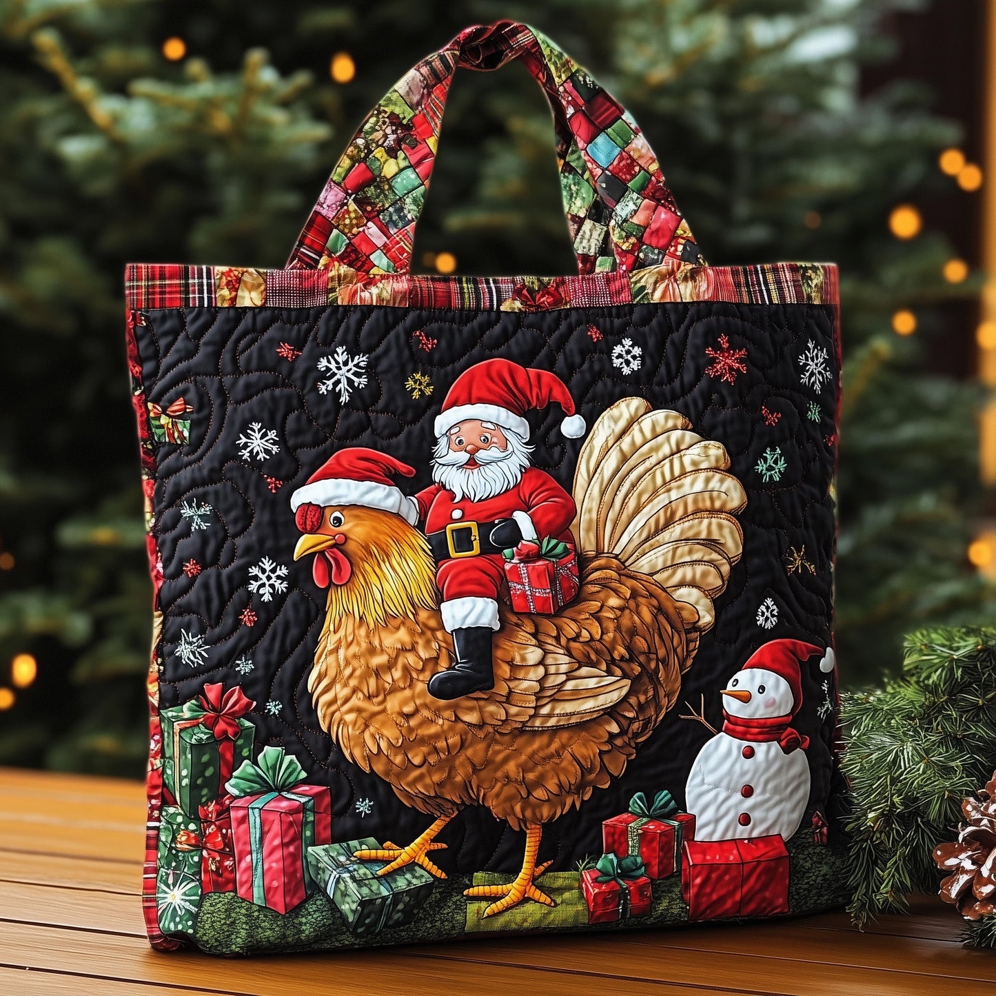 Christmas Chicken Quilted Tote Bag GFTOHD10901