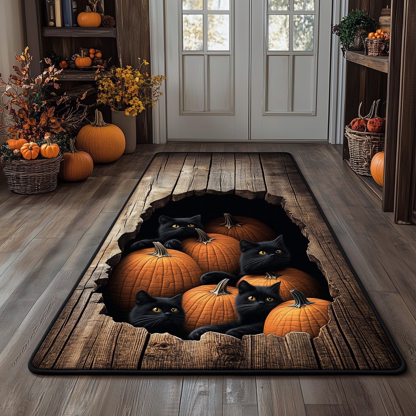 Autumn Black Cat Runner Rug GFTOHD10911